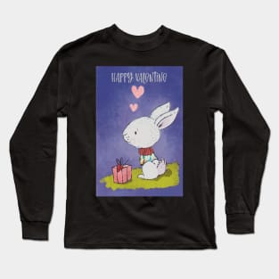 Happy Valentine with a cute rabbit thinking about his love Long Sleeve T-Shirt
